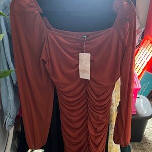 Elegant Rust Ruched Dress